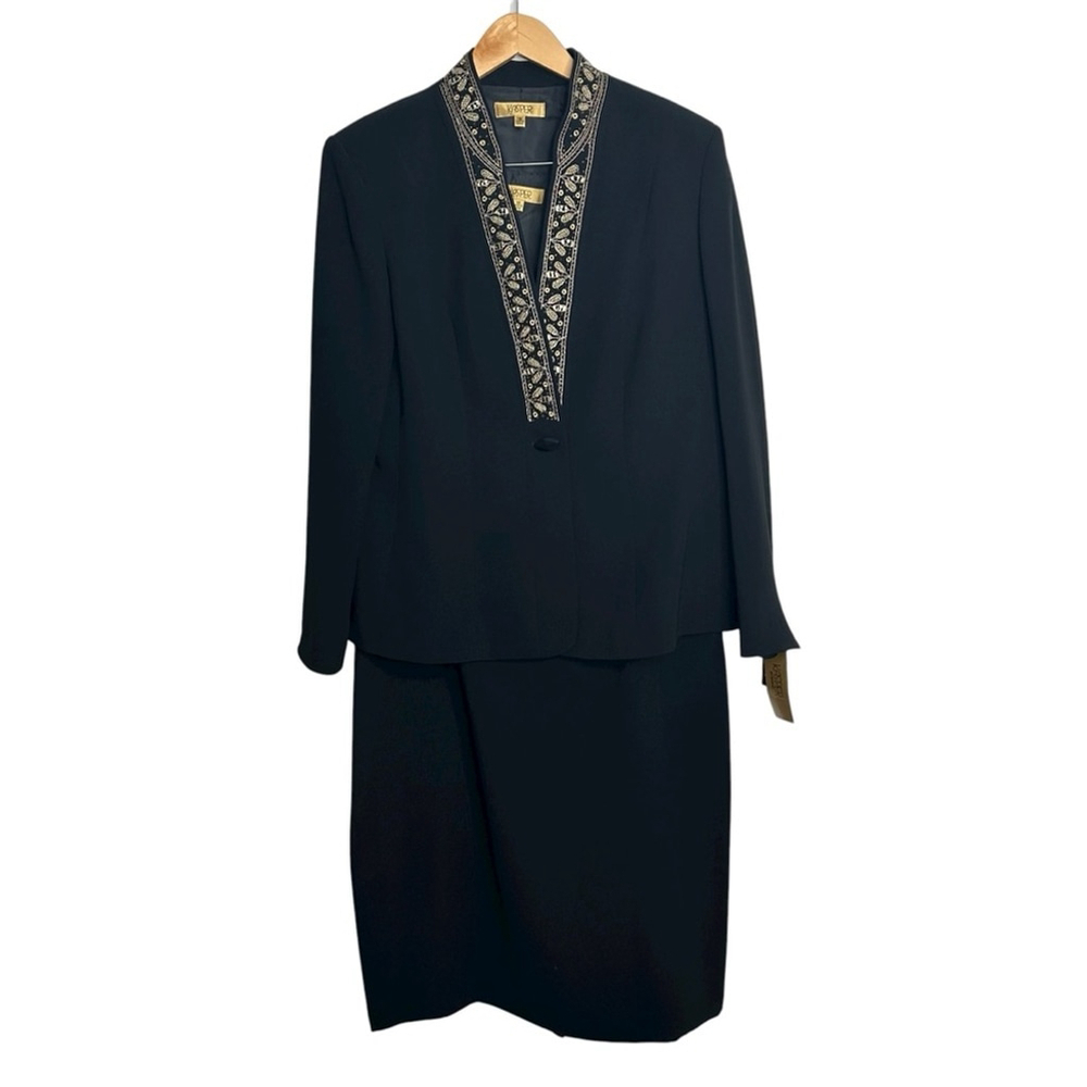Kasper 3 Piece Long Black Skirt Gold Embroidered Dress Suit Ensemble Vintage 18 - Picture 3 of 15